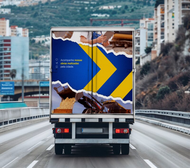 Caminhão envelopado com arte gráfica de alto impacto